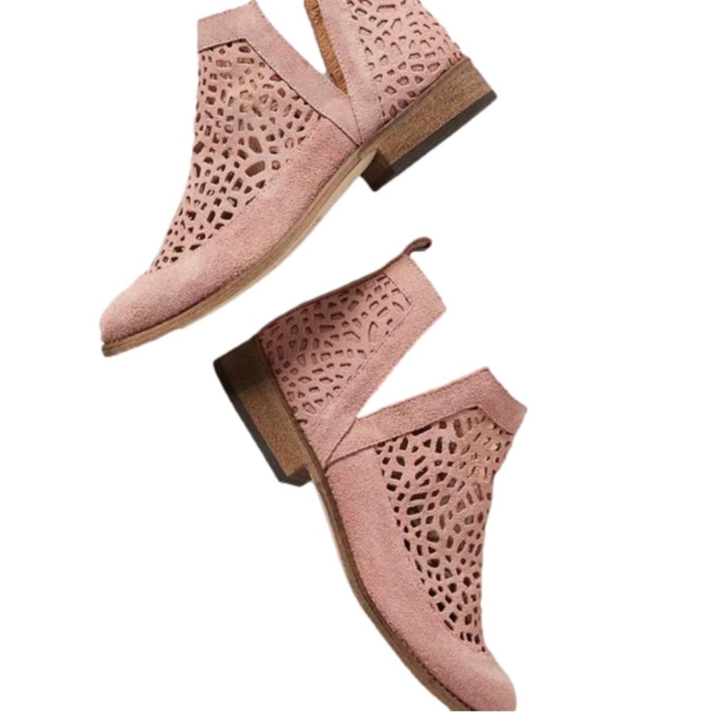 Anthropologie Howsty Nekal Pink Perforated Ankle Boot‎ Size-41  NWB
